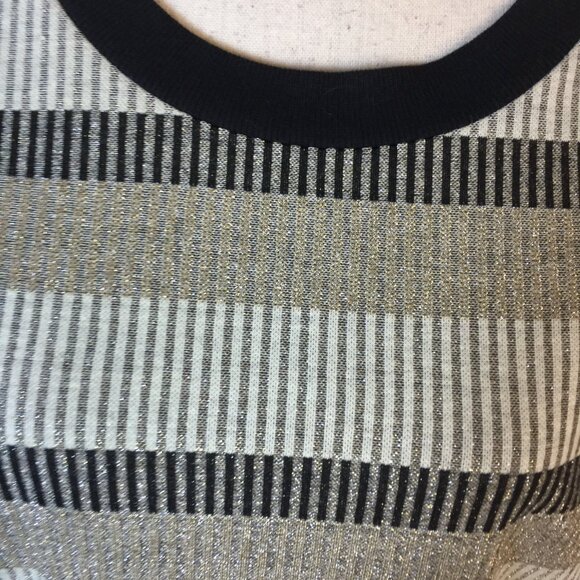 BCBGENERATION Sweater Sz M Woman Gold Silver Metallic Striped Long Ruched Sleeve - Picture 13 of 13